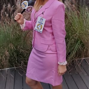 Vintage Alfred Sung Pink Skirt Jacket Suit Set 6 8